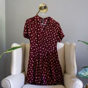 Collared maroon floral dress
